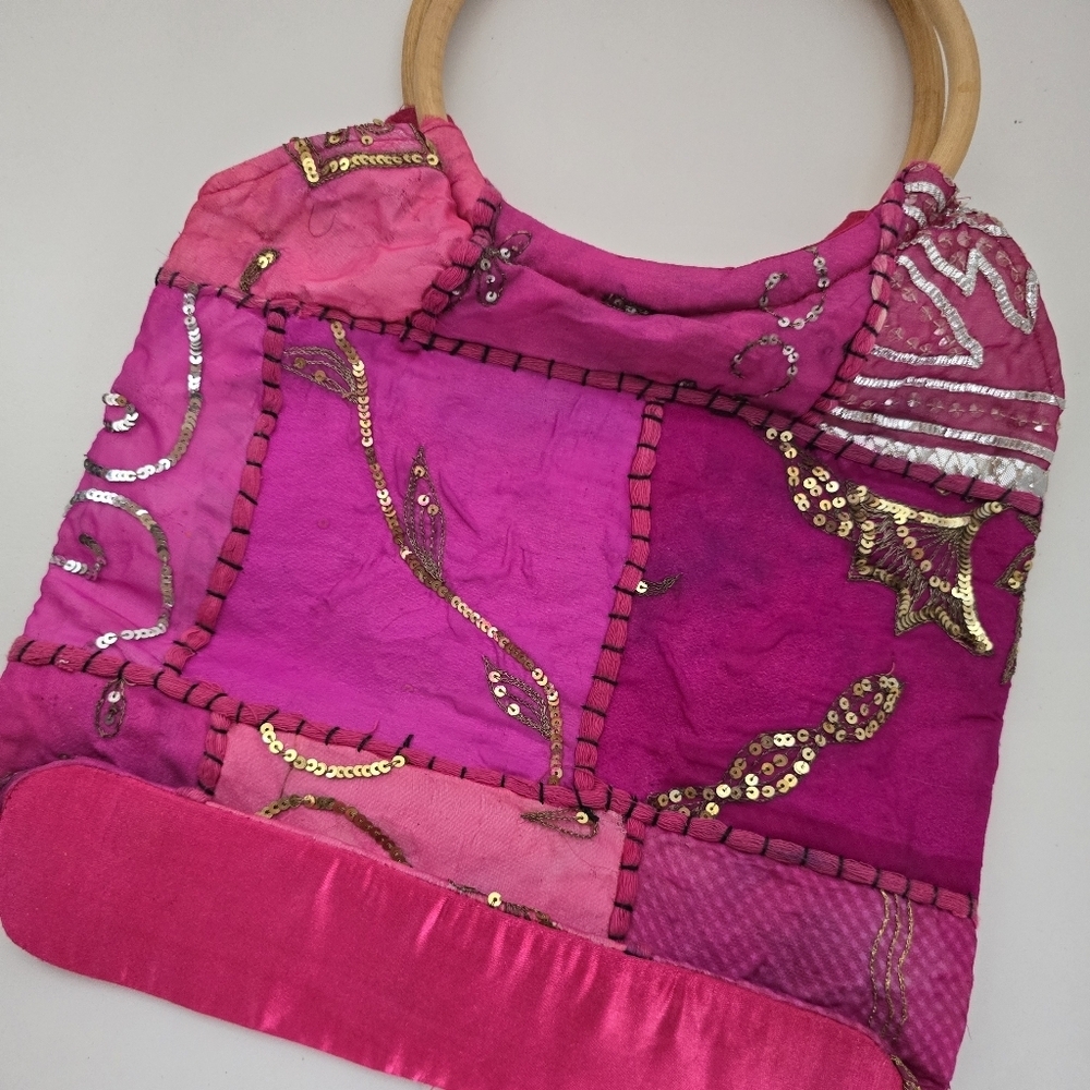 Boho Pink Patchwork Silver Golden Embroidered Han… - image 8